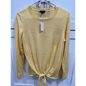 Talbots Womens Yellow Cotton Tencel Tie Front Long Sleeve Sweater Sz‎ S